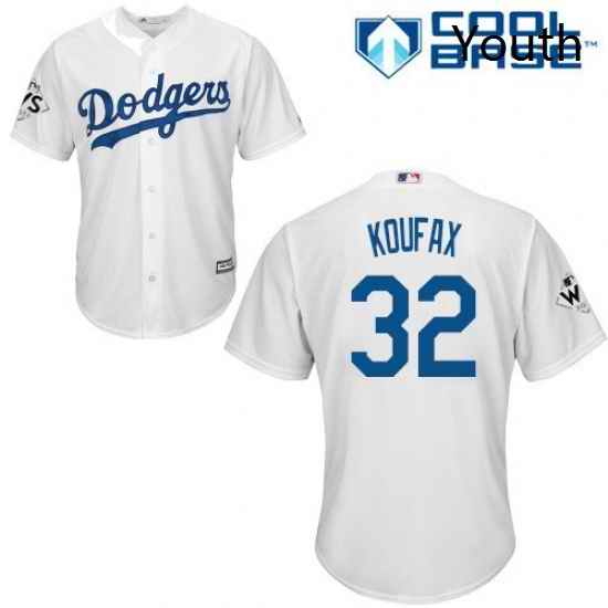 Youth Majestic Los Angeles Dodgers 32 Sandy Koufax Replica White Home 2017 World Series Bound Cool Base MLB Jersey